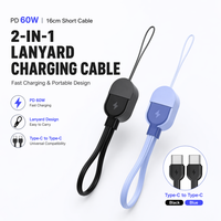 Câble de charge rapide USB-C vers USB-C PD 60W portable de 16 cm pour iPhone 16 15 Samsung Xiaomi Power Bank