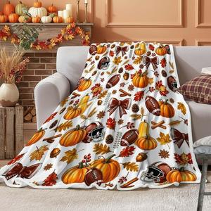 Autumn <b>Pumpkin</b> and Leaves Flannel <b>Blanket</b> Throw <b>Blanket</b> Nap <b>Blanket</b> Skin Friendly Reversible for Winter Warmth Custom Print OEM - Product Image 1