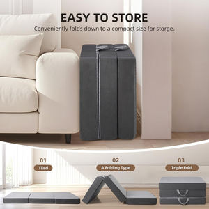 Matelas en mousse à mémoire de forme pliable à trois volets - Housse amovible écologique - Tissu lavable - Fond antidérapant - Pour les voyages, le camping et la maison - Product Image 4