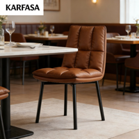 Chaise de salle à manger KARFASA en cuir véritable importé, nouveau style chinois, rembourrage doux, cadre en bois, pieds en acier carbone, luxe léger