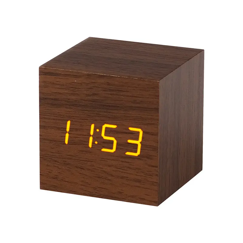 Horloge électrique carrée en bois LED au design antique moderne alarme numérique créative calendrier radio bambou maison chambre bureau utilisation quartz