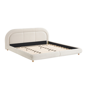 Cama Moderna de Lujo con Plataforma Baja Ajustable y Cabecera Curva Tapizada, Tamaño Queen/King, Terciopelo Tufted, Garantía de 5 Años - Product Image 1