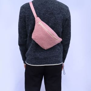 Keymay Teddy Unisex <b>Large</b> Velvet Waist Zipper Fanny Pack Custom Letter Pattern Soft Portable Outdoor Crossbody Bag DIY Winter - Product Image 2