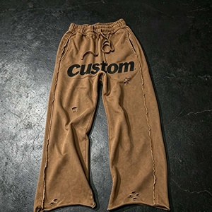 Pantalones Deportivos Personalizados de Estilo Urbano Vintage con Serigrafía OEM, Pantalones para Hombre con Efecto Desgastado - Product Image 1