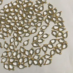 Bezel Connector Goud Kristal Edelsteen 8X12Mm Sieraden Maken Handgemaakt In India Messing Kristal Quartz Edelsteen Perenwinkel Nu