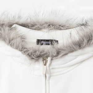 Sweat à capuche à col en fourrure avec fermeture éclair double, logo personnalisé, poids lourd 400 g/m², impression numérique automne, homme - Product Image 4