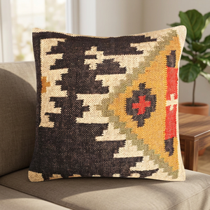 Cojín de Yute y Lana Hecho a Mano, Elegante Forma Cuadrada, Patrón Geométrico Abstracto, Tela Suave, Almohada para Hogar, Hotel y Viajes - Product Image 3