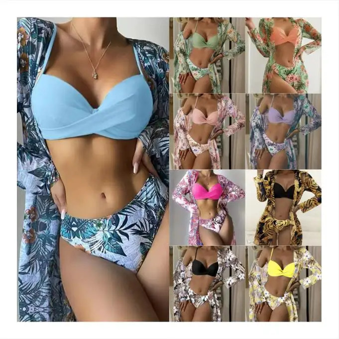 custom 3 pieces designer bathing suits swimsuit swim wear bikini women beachwear ladies swimwear
