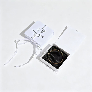 Custom Logo Printed Jewelry Storage <b>Box</b> with Ribbon Closure Book Style for Necklace <b>Ring</b> - Product Image 2