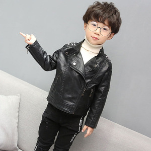 Blouson en cuir pour enfants 2024 <span class=keywords><strong>Printemps</strong></span> Automne Style Coréen Blouson en cuir tendance pour garçons Blouson de motard pour filles Noir Stock Fabricant - Product Image 2