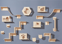 Arbre à chat mural en bois classique moderne avec étagères et hamac pour chats d'intérieur Édition Halloween