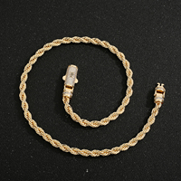 Collar de Cadena de Cuerda Chapado en Oro de 14K para Hombre y Mujer, Estilo Hip Hop, con Zirconia, Joyería de Latón