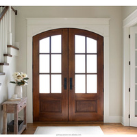 Porte d'entrée de cour traditionnelle en bois massif antivol avec verre trempé pour usage extérieur, villa, peinte au PU