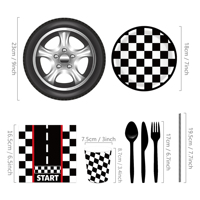 Huancai Racing Party Supplies Drapeau À Carreaux Assiettes En Papier Tasses Serviettes Vaisselle Jetable Ensemble pour Décorations De Fête D'anniversaire