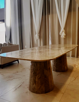 Table à manger en pierre naturelle de luxe personnalisée, style Taj Mahal, meubles en pierre cannelée ovale en quartzite pour plan de travail de cuisine