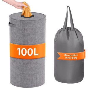 Lifewit 100L grande porta lavanderia coperchio pieghevole alta custodia rimovibile manici grigi per vestiti sporchi per il bagno dormitorio