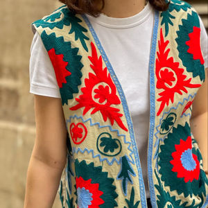 Chaqueta de Mujer Estilo Uzbeko, Vintage, Ecológica, de Lona Acolchada, con Bordado Floral Tejido, para Otoño e Invierno - Product Image 3