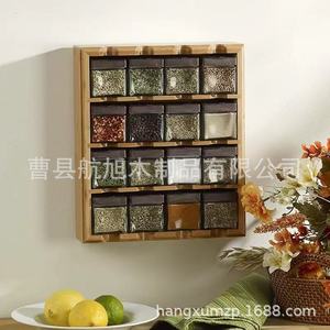 Wooden <b>Spice</b> <b>Jar</b> Rack 4 Layers Hanging Wall Storage For Kitchen Natural Wood Color Plastic Lid L Size - Product Image 1