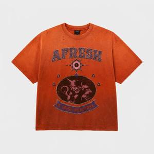 Custom Wholesale Acid Wash <b>Vintage</b> Distressed Ripped <b>Graphic</b> Print Boxy Fit Oversized Streetwear Y2K Men T-shirt - Product Image 2