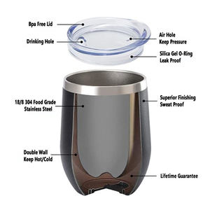 Vaso Térmico de Vino con Aislamiento al Vacío, Recubrimiento en Polvo, Forma de Huevo, 12 Oz, con Logotipo Personalizado, Doble Pared, Acero Inoxidable, para Viaje - Product Image 6