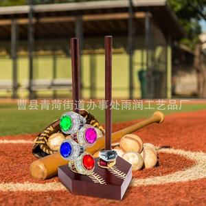 Soporte de exhibición de béisbol de madera con dos varillas para guardar bates, uso en escritorio - Product Image 3
