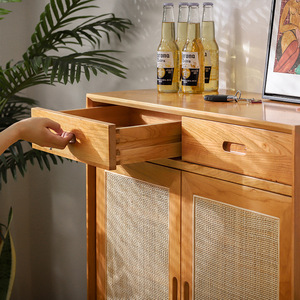 Nordic Japanese Minimalist Solid Wood <b>Shoe</b> Cabinet Cherry Wood Rattan <b>Storage</b> Entryway Living Room Cabinet - Product Image 3