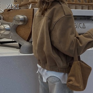 Oem New Fashion Custom Logo <strong>Suede</strong> <strong>Jacket</strong> Loose Women's Solid Color <strong>Jacket</strong> Zipper Casual - Product Image 3