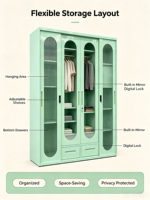 Armoire en acier à 4 portes de grande capacité avec espace de suspension et multiples étagères de rangement