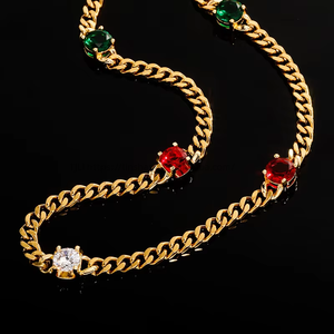 New Color-Retaining Stainless Steel Cuban Chain Simple Unique <b>Gemstone</b> <b>Bracelet</b> European American Unisex Chain Tanjing - Product Image 1