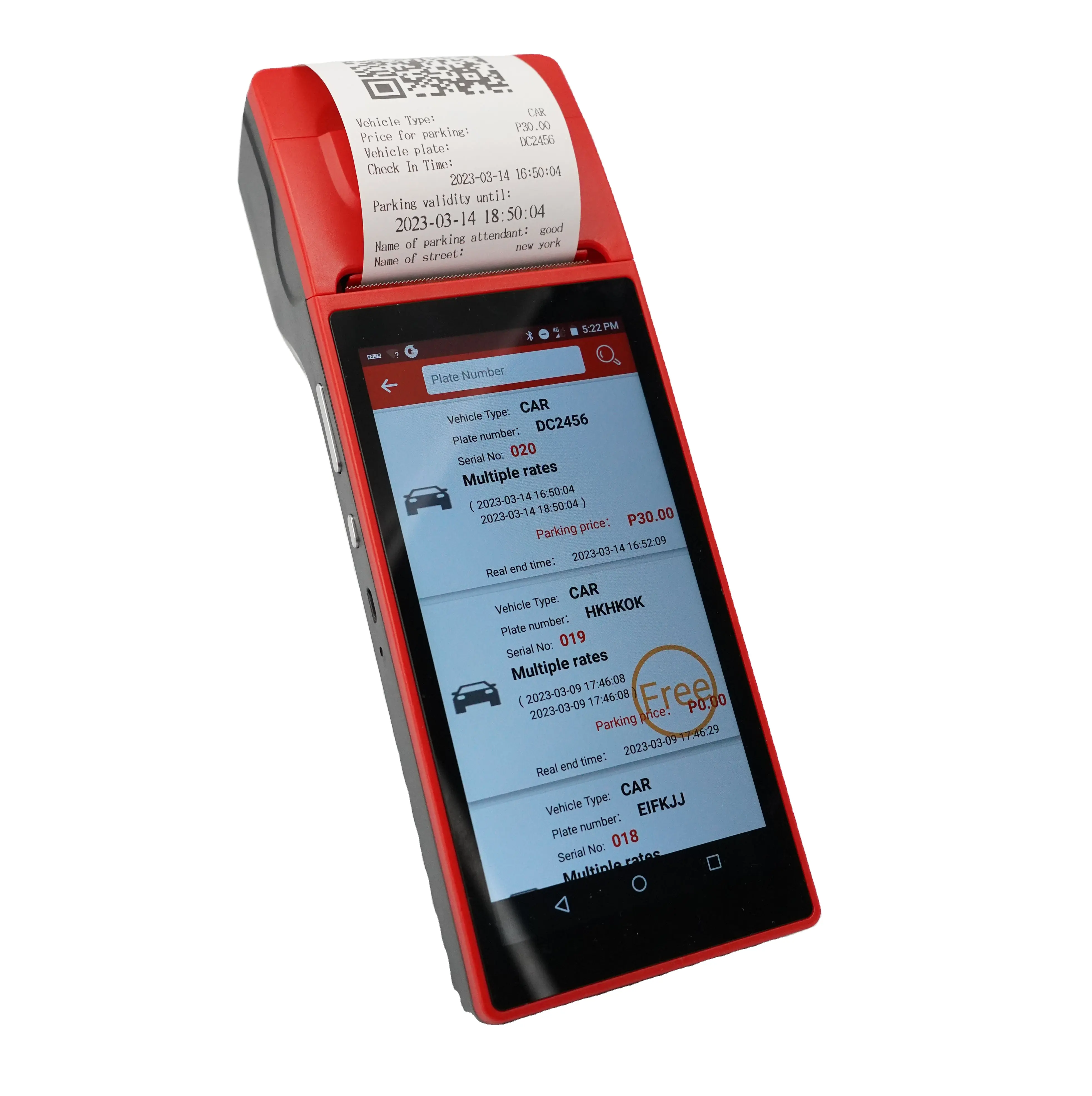 Handheld POS Free APP offered Mobile Android POS with Printer For Car Parking , Online & Offline Solutions