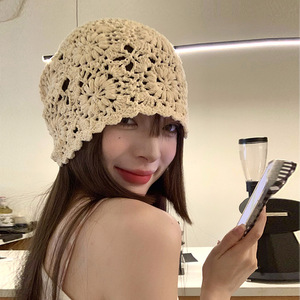 Women's <strong>Lazy</strong> Beanie Hat Hand Woven Hollow Floating Flower Head Elastic Crochet Hat Lightweight Elastic comfort Knitted Hat - Product Image 2