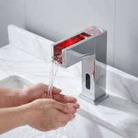 Robinet de lavabo de salle de bain moderne en laiton massif chromé, à capteur automatique sans contact, monotrou, à poser sur le plan, pour eau chaude/froide en céramique