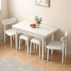 Solid Wood <b>Folding</b> <b>Dining</b> <b>Table</b> Extendable Square Long <b>Table</b> For Home Living Room Rubber Wood Furniture - Product Image 4