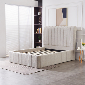 Cama de Plataforma Doble de Lujo en Color Beige Grisáceo con Tapizado de Tela Bouclé, Tamaño Queen y King - Product Image 3