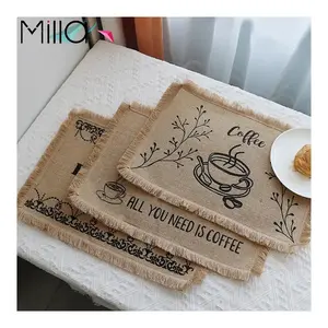 Woven placemats wind jute coaster linen dining table insulation pad shooting props square jute decorative cushion