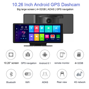 10.26 Inch Car Dash Cam 4G <strong>Android</strong> 8.1 ADAS WiFi 4+32GB <strong>GPS</strong> <strong>Navigation</strong> Remote Monitor 1080P Video Recorder Dual Camera Recorder - Product Image 2