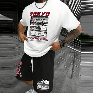 Set Estivo da <span class=keywords><strong>Uomo</strong></span> Personalizzato con Logo OEM, T-shirt Casual e Pantaloncini Sportivi in 100% Cotone, T-shirt Oversize Vintage per <span class=keywords><strong>Uomo</strong></span> - Product Image 3