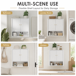 Armoire murale <span class=keywords><strong>de</strong></span> salle <span class=keywords><strong>de</strong></span> bain au-dessus des toilettes, <span class=keywords><strong>rangement</strong></span> blanc en MDF, double porte avec étagère réglable, organisateur gain <span class=keywords><strong>de</strong></span> place - Product Image 4