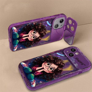 Moda carina capelli ricci ragazze design flip <span class=keywords><strong>specchio</strong></span> custodia per telefono cellulare per <span class=keywords><strong>iPhone</strong></span> 16 plus 15 14 13 12 <span class=keywords><strong>11</strong></span> pro max <span class=keywords><strong>cover</strong></span> posteriore - Product Image 1