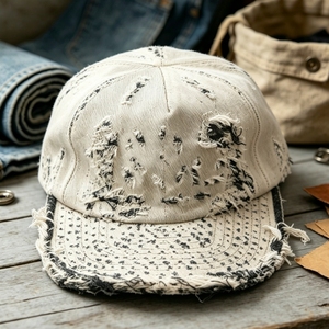 Cappelli da papà personalizzati a 5 pannelli con visiera piatta, effetto distressed e lavato, lavorazione manuale, alla moda e vintage, non strutturati e regolabili - Product Image 1