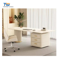 Bureau de direction moderne blanc électrique à hauteur réglable, table de direction convertible à levage avec tiroir, table de patron en forme de L