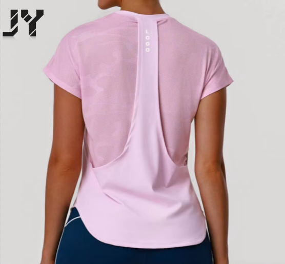 JY 2026 Yoga Round Neck Quick Drying T-shirt With Loose Stitching and Short Sleeves for Sports and Fitness, Outdoor Running Top