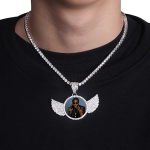 Collar con Colgante de Alas de Ángel, Collar con Foto Personalizada, Cadena de Tenis de 4 mm, Circonita Cúbica, Joyería Hip Hop para Hombre, Collares Personalizados con Piedras - Product Image 1