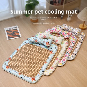 เตียงสัตว์เลี้ยงลายการ์ตูนสัตว์ ขนาด S-XL สำหรับฤดูร้อน ทำจากหวายเย็นสบาย พร้อมหมอนสำหรับแมวและสุนัข - Product Image 3