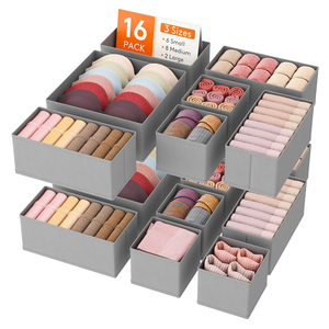 16 Pack 3 Sizes Fabric Foldable Drawer <strong>Organizers</strong> <strong>Closet</strong> Underwear Wardrobe Dividers for Clothes Socks for Bathroom Organization - Product Image 1