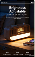Vintage FM-Radio Licht Digitaler Wecker mit Dimmbarem Nachtlicht, Dimmer 12/24-Stunden-Anzeige Schlafzimmer mit Lautsprecher Kabellose Uhr-Ladestation