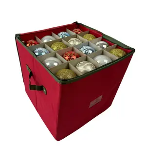 Holiday Ornaments Christmas Ball Organizer Storage Box With Handles Fabric Foldable Square Modern