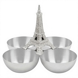 Tazón de servicio de acero inoxidable con diseño de Torre Eiffel pulida para nueces de caramelo y bocadillos para fiestas - Product Image 1
