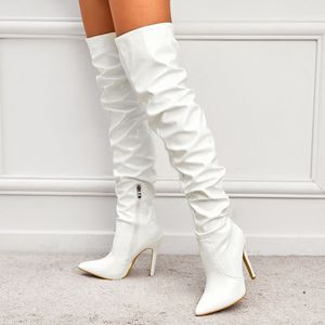Botas Largas De Mujer Big Size Wrinkle Trendy Sexy <b>Black</b> Lady Over the Knee Thigh High Boots for Women - Product Image 1