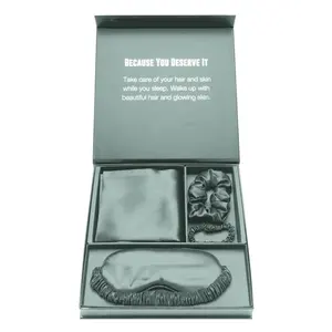 Boîte avec logo personnalisé d'usine taie d'oreiller en satin de soie masque pour les yeux en satin de soie et taie d'oreiller en satin chouchou en soie ensemble cadeau